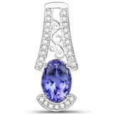14K White Gold 3.02 Carat Genuine Tanzanite and White Diamond Pendant