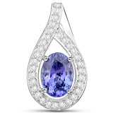 14K White Gold 2.44 ct. Genuine Tanzanite and White Diamond Pendant