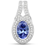 14K White Gold 2.58 Carat Genuine Tanzanite and White Diamond Pendant