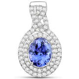 14K White Gold 2.60 Carat Genuine Tanzanite and White Diamond Pendant