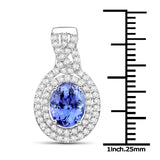 14K White Gold 2.60 Carat Genuine Tanzanite and White Diamond Pendant