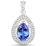14K White Gold 2.97 ct. Genuine Tanzanite and White Diamond Pendant