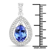 14K White Gold 2.97 ct. Genuine Tanzanite and White Diamond Pendant