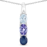 1.075 Carat Genuine Multi Stones .925 Sterling Silver Pendant