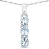 0.95 Carat Genuine Aquamarine and White Diamond .925 Sterling Silver Pendant