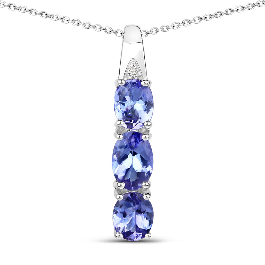 1.11 Carat Genuine Tanzanite and White Diamond .925 Sterling Silver Pendant