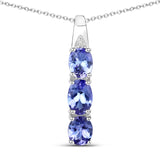 1.11 Carat Genuine Tanzanite and White Diamond .925 Sterling Silver Pendant
