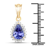 14K Yellow Gold 2.20 Carat Genuine Tanzanite and White Diamond Pendant