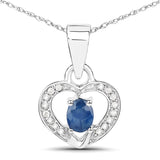 0.25 Carat Genuine Blue Sapphire and White Diamond 14K White Gold Pendant