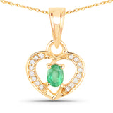0.20 Carat Genuine Zambian Emerald and White Diamond 14K Yellow Gold Pendant
