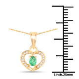 0.20 Carat Genuine Zambian Emerald and White Diamond 14K Yellow Gold Pendant