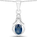 0.52 Carat Genuine Blue Sapphire and White Diamond 14K White Gold Pendant