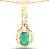 0.48 Carat Genuine Zambian Emerald and White Diamond 14K Yellow Gold Pendant