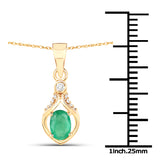 0.48 Carat Genuine Zambian Emerald and White Diamond 14K Yellow Gold Pendant