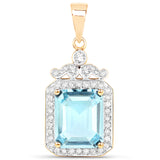 5.29 Carat Genuine Aquamarine and White Diamond 14K Yellow Gold Pendant