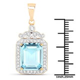 5.29 Carat Genuine Aquamarine and White Diamond 14K Yellow Gold Pendant