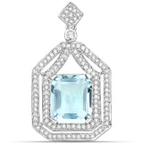4.45 Carat Genuine Aquamarine and White Diamond 14K White Gold Pendant