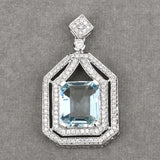 4.45 Carat Genuine Aquamarine and White Diamond 14K White Gold Pendant