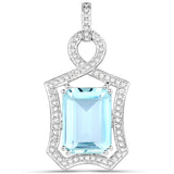 9.82 Carat Genuine Aquamarine and White Diamond 14K White Gold Pendant
