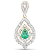 0.93 Carat Genuine Zambian Emerald and White Diamond 14K Yellow Gold Pendant