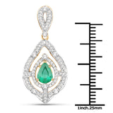 0.93 Carat Genuine Zambian Emerald and White Diamond 14K Yellow Gold Pendant