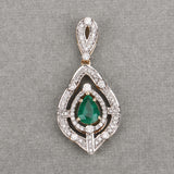 0.93 Carat Genuine Zambian Emerald and White Diamond 14K Yellow Gold Pendant