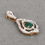 0.93 Carat Genuine Zambian Emerald and White Diamond 14K Yellow Gold Pendant