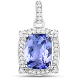 14K White Gold 3.42 ct. Genuine Tanzanite and White Diamond Pendant