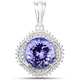14K White Gold 7.40 Carat Genuine Tanzanite and White Diamond Pendant