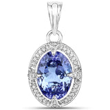 14K White Gold 5.97 Carat Genuine Tanzanite and White Diamond Pendant