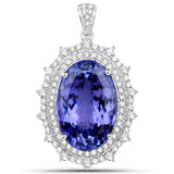 28.39 Carat Genuine Tanzanite and White Diamond 18K White Gold Pendant