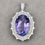 28.39 Carat Genuine Tanzanite and White Diamond 18K White Gold Pendant