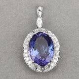 30.69 Carat Genuine Tanzanite and White Diamond 18K White Gold Pendant