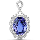 34.10 Carat Genuine Tanzanite and White Diamond 18K White Gold Pendant