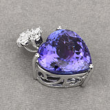 19.30 Carat Genuine Tanzanite and White Diamond 18K White Gold Pendant