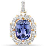 16.05 Carat Genuine Tanzanite and White Diamond 18K Yellow Gold Pendant