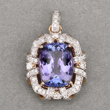 16.05 Carat Genuine Tanzanite and White Diamond 18K Yellow Gold Pendant
