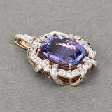16.05 Carat Genuine Tanzanite and White Diamond 18K Yellow Gold Pendant