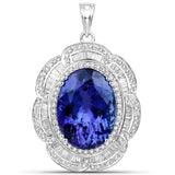 27.91 Carat Genuine Tanzanite and White Diamond 18K White Gold Pendant
