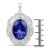 27.91 Carat Genuine Tanzanite and White Diamond 18K White Gold Pendant