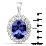 9.81 Carat Genuine Tanzanite and White Diamond 18K White Gold Pendant