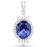11.91 Carat Genuine Tanzanite and White Diamond 18K White Gold Pendant