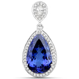 12.85 Carat Genuine Tanzanite and White Diamond 18K White Gold Pendant