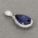 12.85 Carat Genuine Tanzanite and White Diamond 18K White Gold Pendant