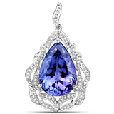 24.09 Carat Genuine Tanzanite and White Diamond 18K White Gold Pendant