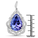 24.09 Carat Genuine Tanzanite and White Diamond 18K White Gold Pendant