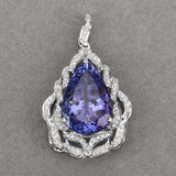 24.09 Carat Genuine Tanzanite and White Diamond 18K White Gold Pendant