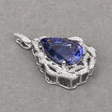 24.09 Carat Genuine Tanzanite and White Diamond 18K White Gold Pendant