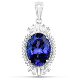 9.91 Carat Genuine Tanzanite and White Diamond 18K White Gold Pendant