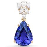 11.79 Carat Genuine Tanzanite and White Diamond 18K Yellow Gold Pendant